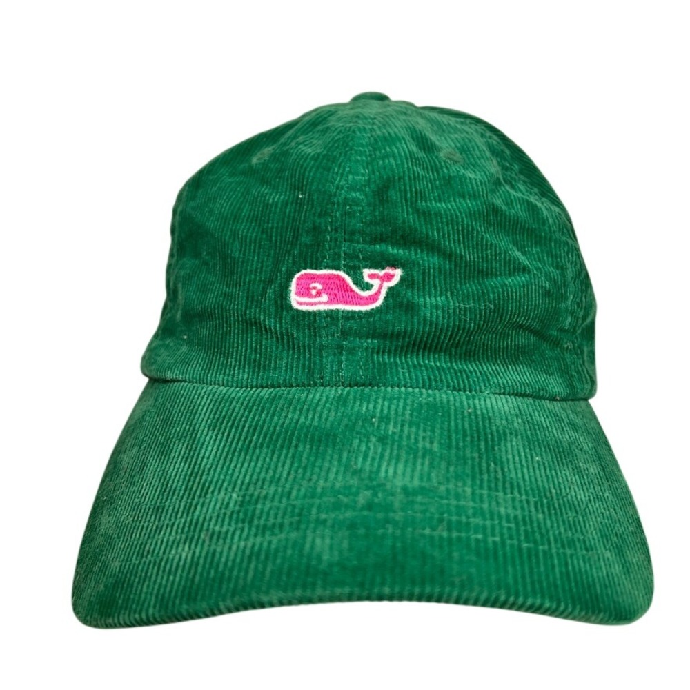 Vineyard Vines Green Corduroy Whale Logo Adjustable Baseball Cap Hat Mens Womens - Picture 2 of 7